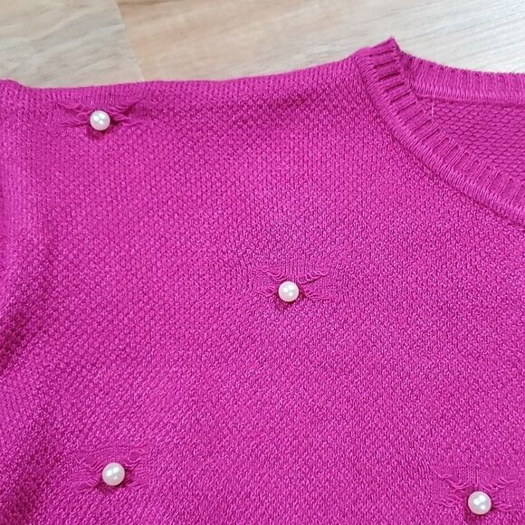 🔹️NWT TC Fashion Fuchsia & Faux Pearl Long Sleeve Sweater Large - Picture 4 of 6